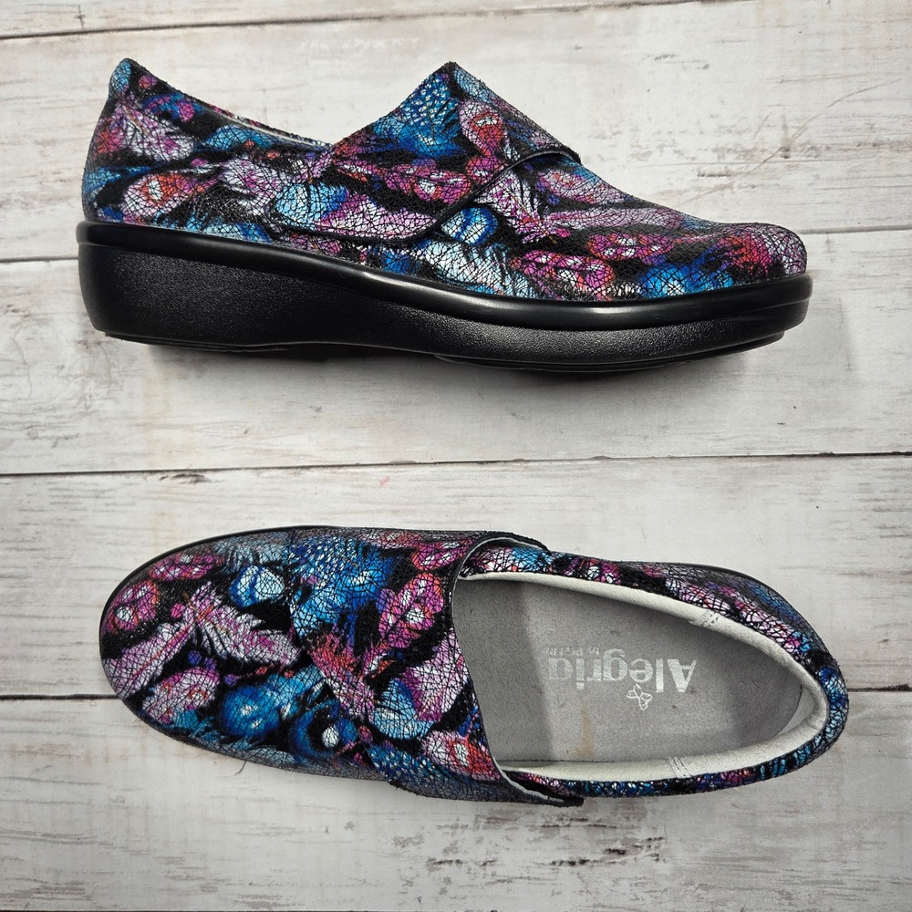 Alegria LAU-885β Slip On Loafers Butterfly Print Women 37 Multicolor Leather